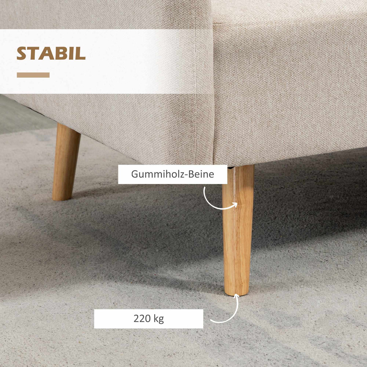Cream 2-Seater Sofa with Cushions, Modern Design, Wood Legs