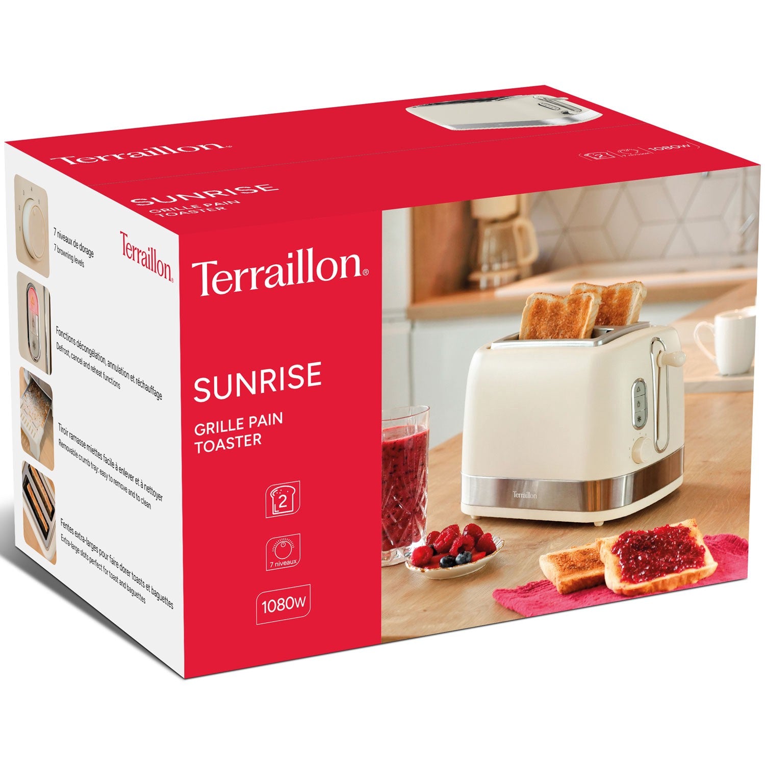Cream 2-Slice Toaster – 7 Browning Levels, 1050W