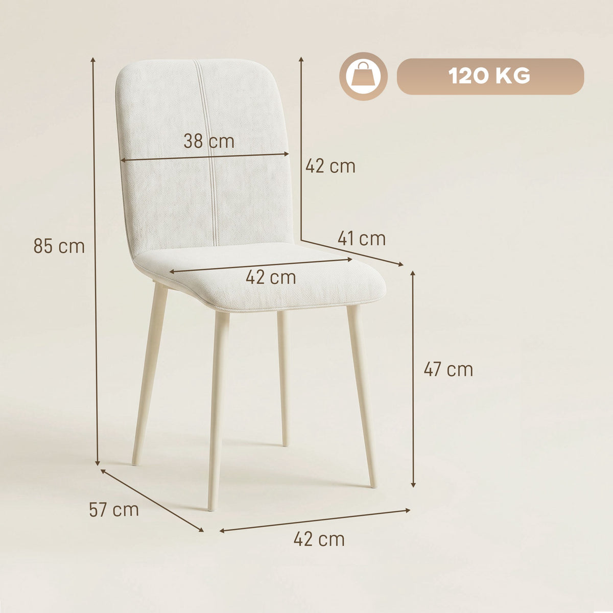 Cream Linen-Style Dining Chairs, Set of 2, Padded, Lightweight