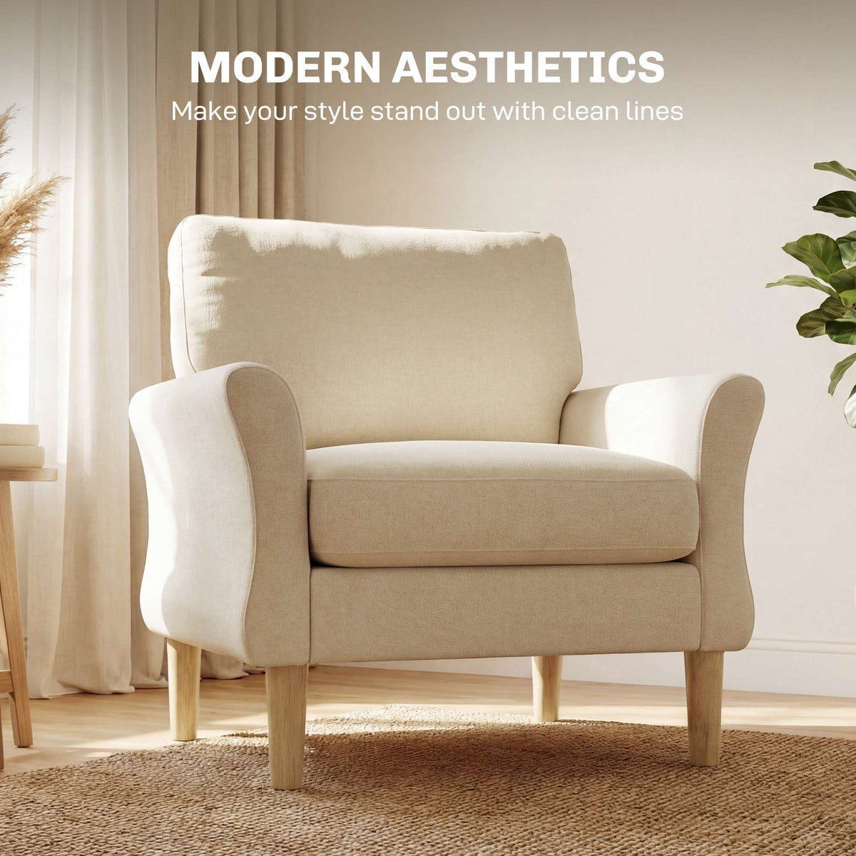 Cream Velvet Accent Chair, 83 cm Seat, Includes 2 Cushions