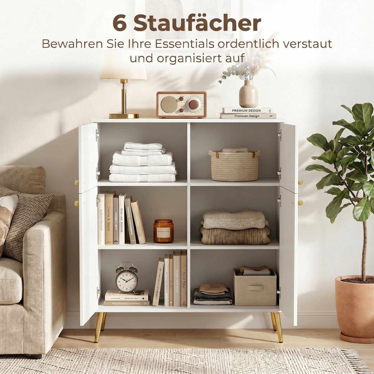 Cream White Sideboard with Gold Accents, 105.4 cm