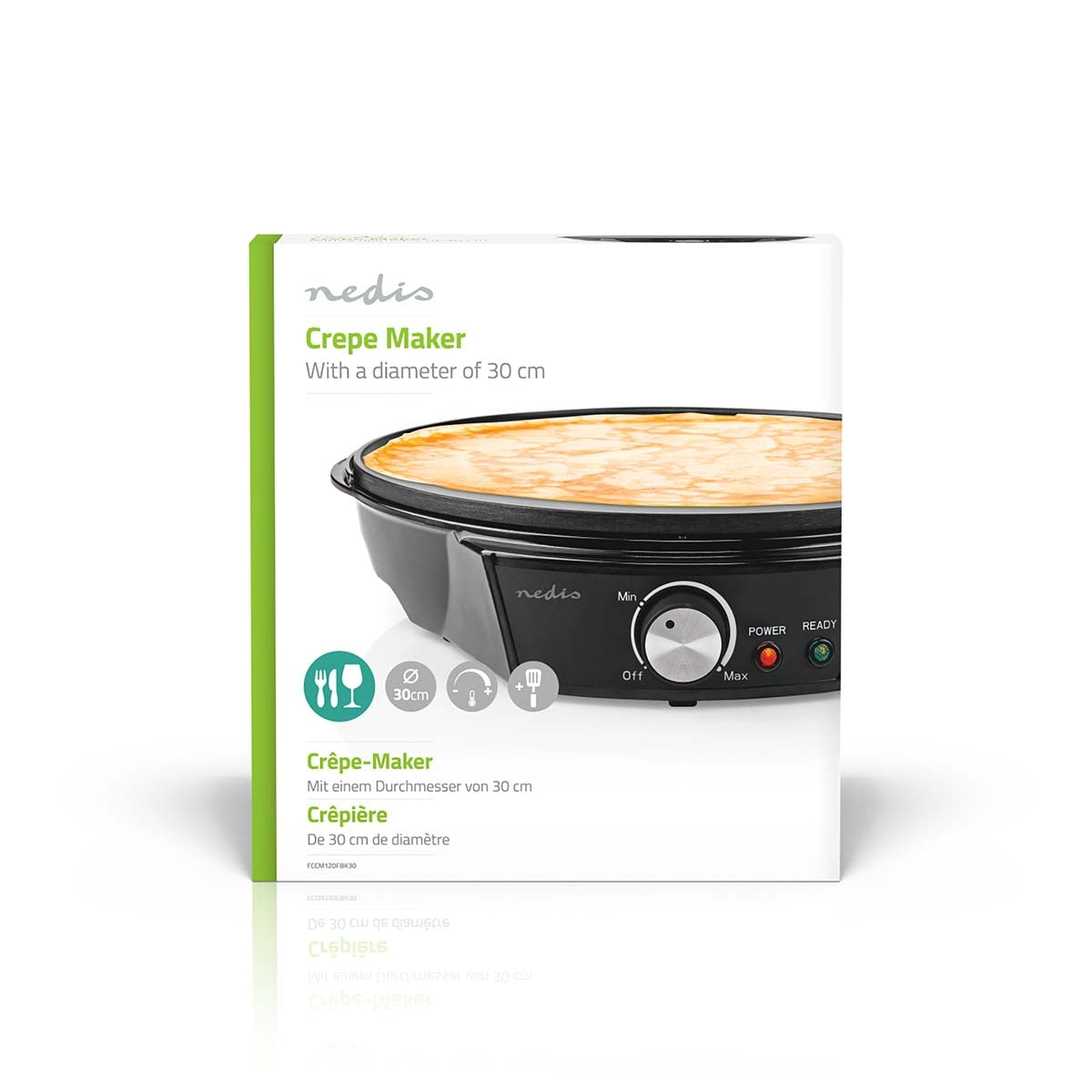 Crepe iron | Diameter: 300 mm | 1200 W | Non-stick coating | Temperature setting | Indicator light | Black | Metal