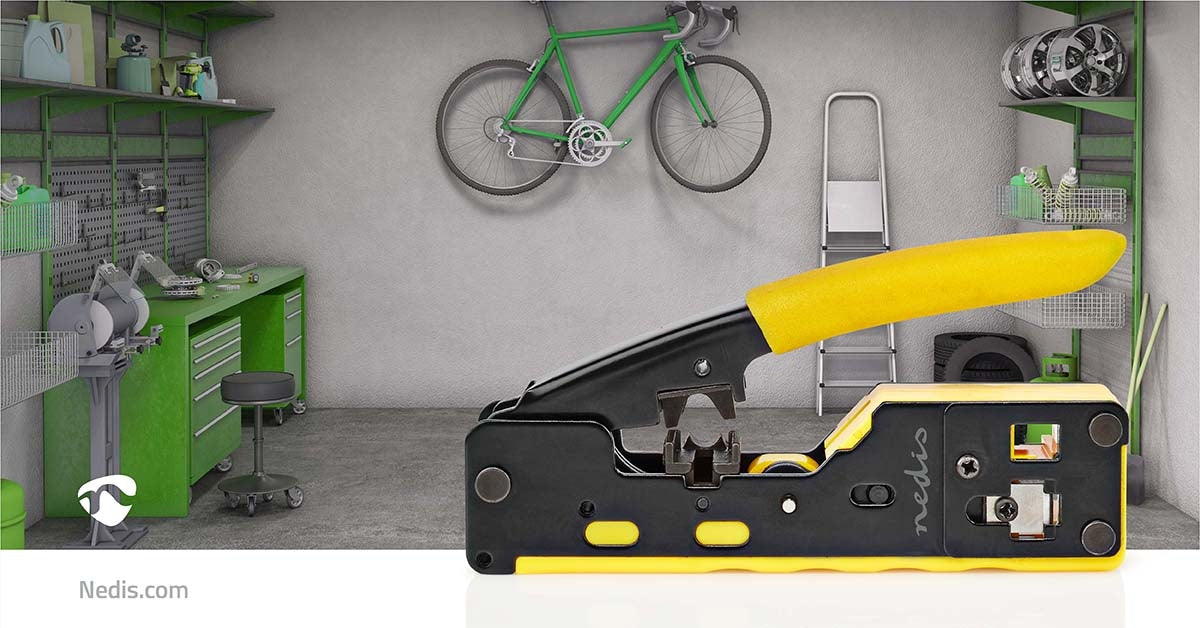 Crimping pliers | CAT5 / CAT5e / CAT6 / CAT6a / CAT7 / RJ12 / RJ45 | Cutting / Stripping / Pliers | Rubber / Steel | Yellow / Black