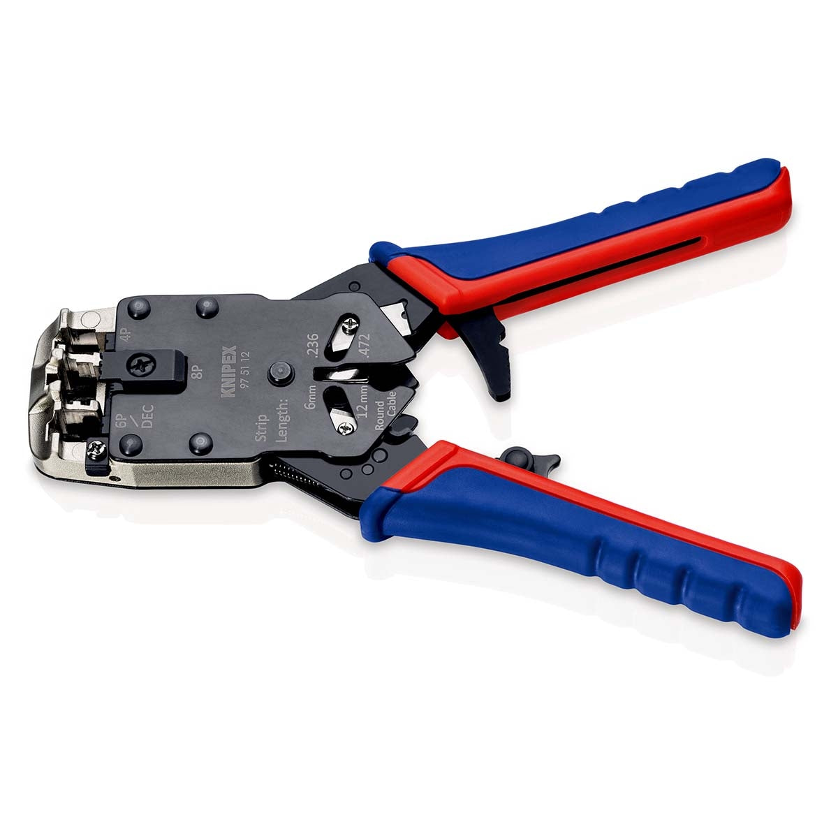 Crimp lever pliers for Western plugs Western connector RJ10 (4-pin) 7.65 mm, RJ11/12 (6-pin) 9.65 mm, RJ45 (8-pin) 11.68 mm