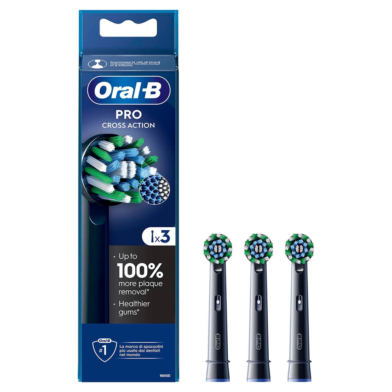 Cross Action Toothbrush Heads, Black, 3-Pack