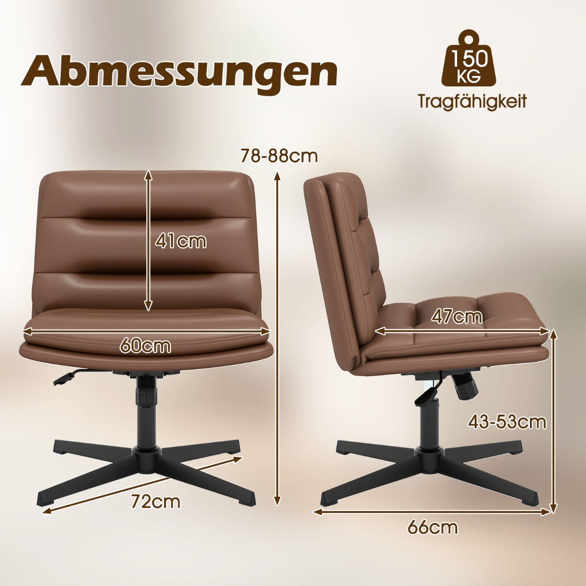 Cross-Legged Office Chair, Adjustable Height, Brown