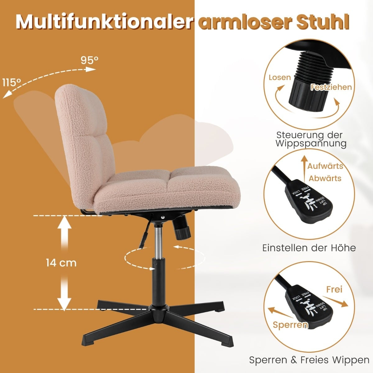 Cross-Legged Office Chair, Pink Faux Fur, Ergonomic Design