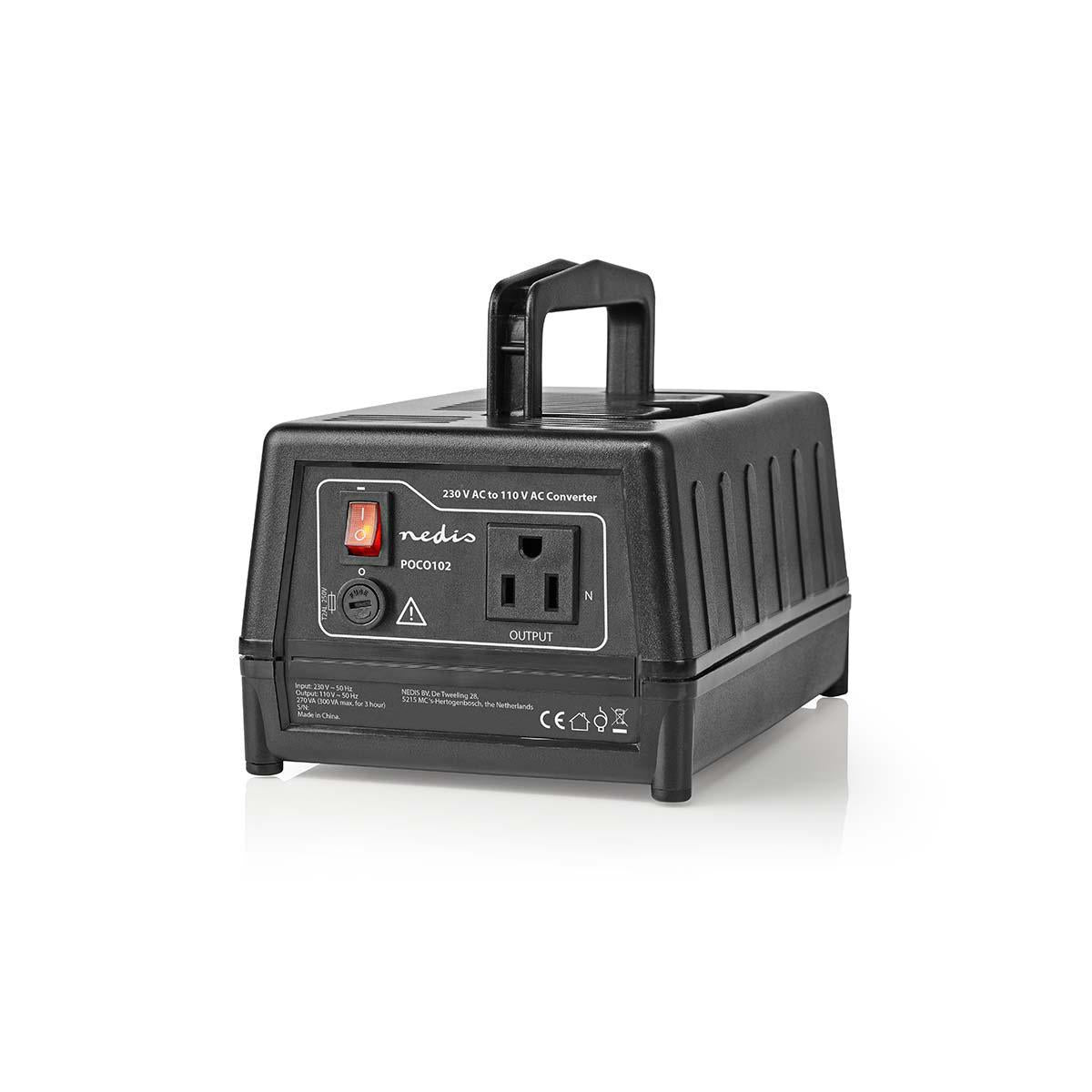 Current converter | Power adapter | 230 V AC 50 Hz | 300 W | Grounded contact | Black