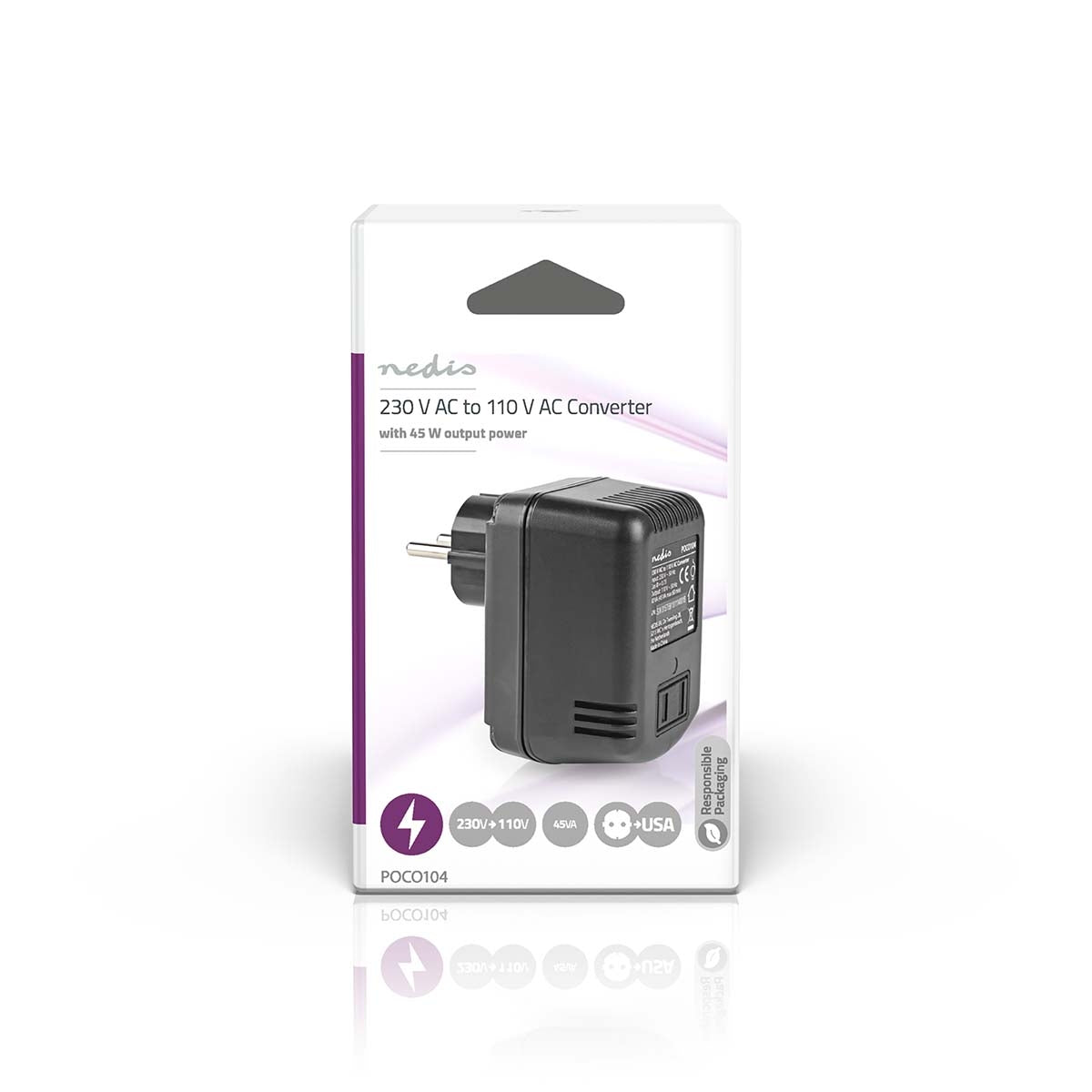 Current converter | Power adapter | 230 V AC 50 Hz | 45 W| Grounded contact | Black