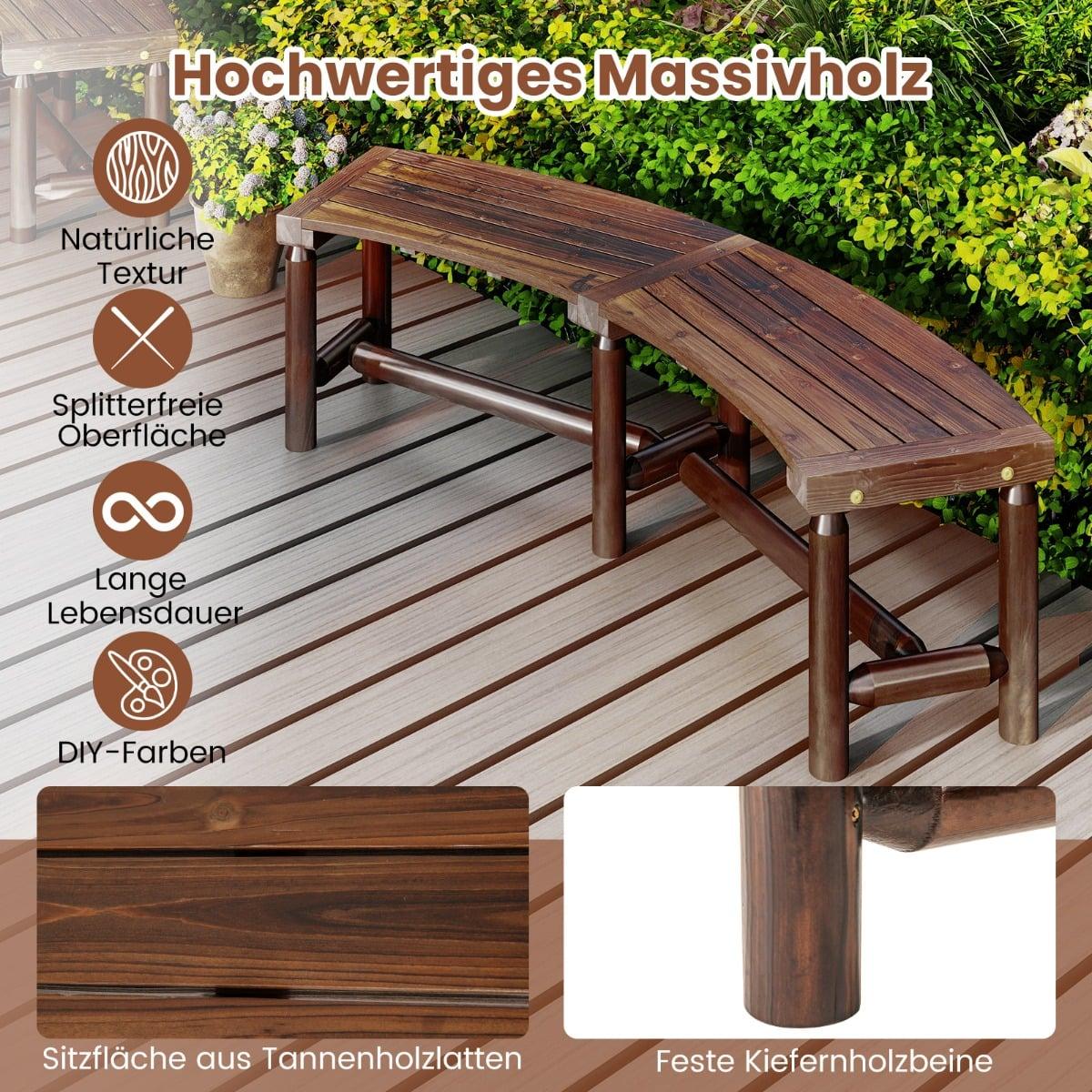 Curved Outdoor Wooden Bench for 2-3 People, 170 cm