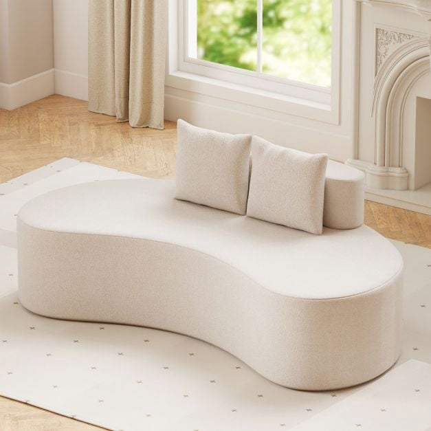 Curved Sofa, 3-Seater with 2 Pillows, Beige