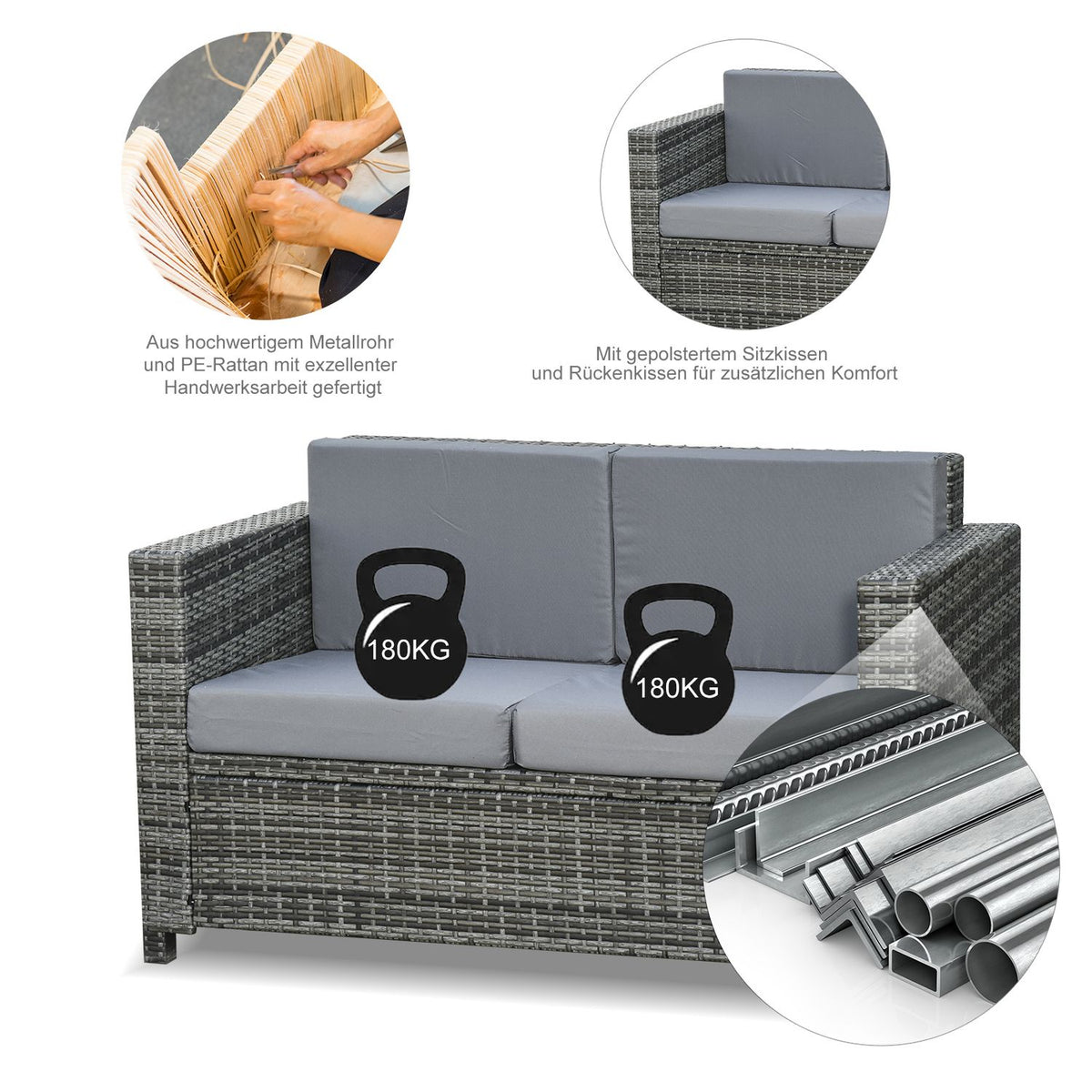 Cushion, Metal & Polyester, 130X70X80Cm, For Terrace & Balcony