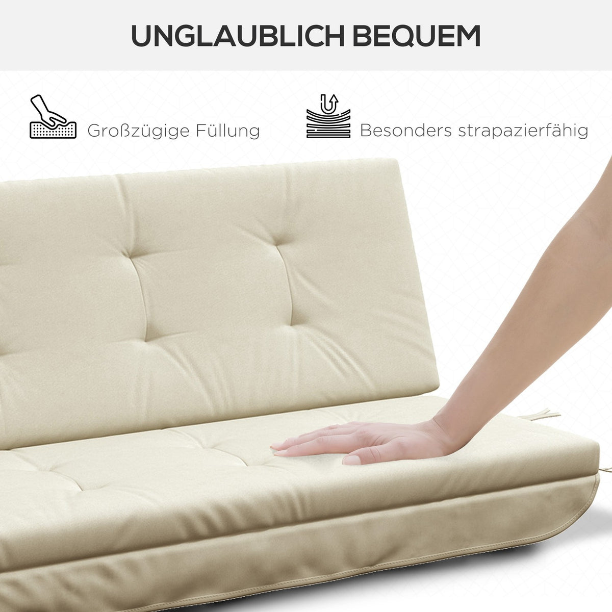 Cushion Set For Hollywood Swing 170 Cm Chair Cushion, Swing Cushion, Seat Cushion, Garden Cushion With Back And Side Cushions, Beige