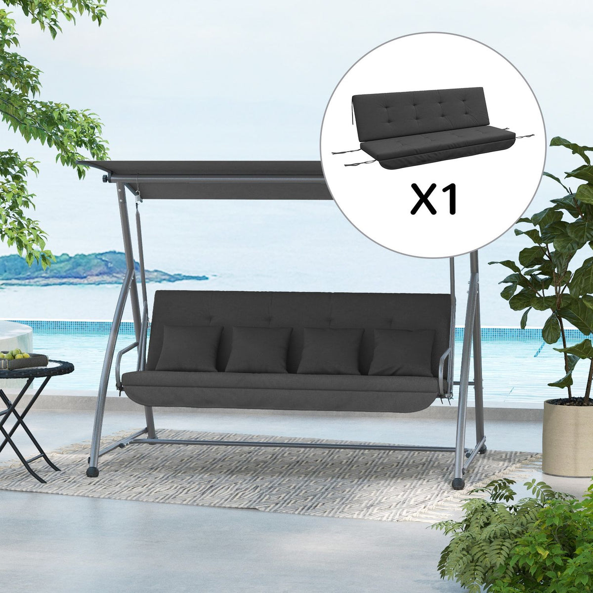 Cushion Set For Porch Swing 170 Cm Chair Cushion Swing Cushion Seat Cushion Garden Swing Garden Cushion Back Cushion Dark Gray