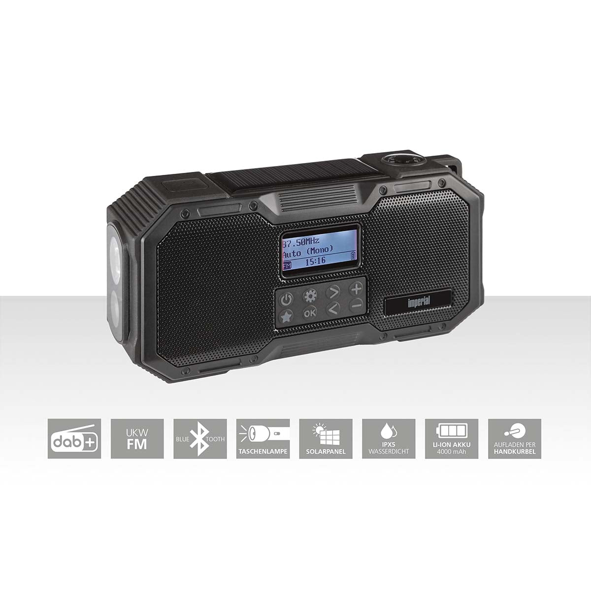 DABMAN OR 1 Robust DAB+ / FM / Bluetooth Outdoor Radio / Crank Radio Black