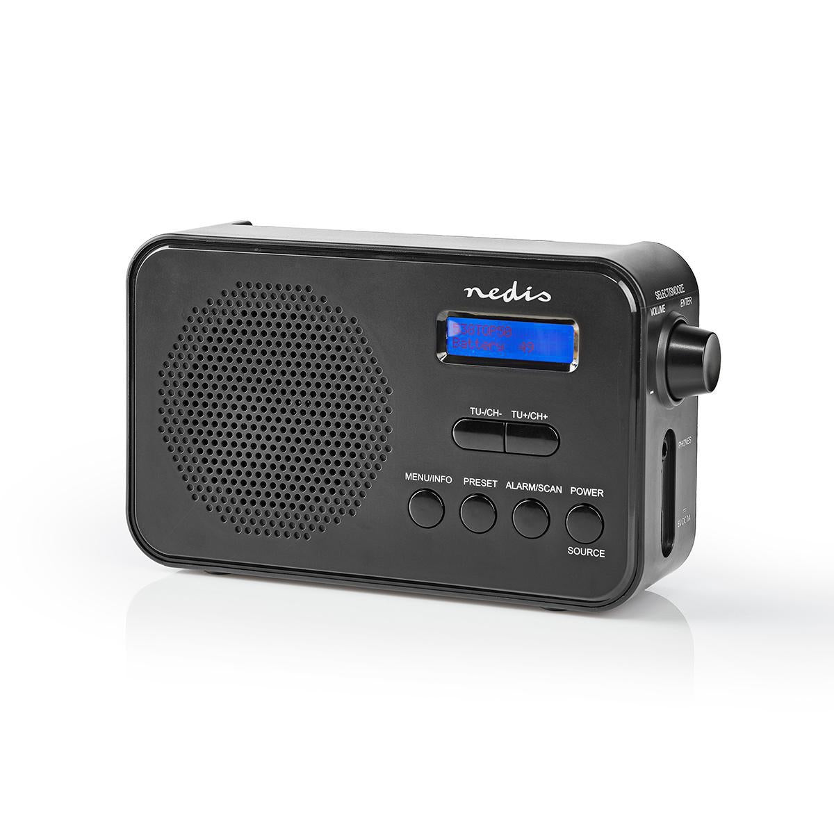 DAB+ Radio | Portable design | DAB+ / FM | 1.3 " | Black Blue Screen | Battery Powered / USB Power | Digital | 3.6 W | Bluetooth® | Headphone Jack | Alarm Clock | Sleep Timer | Black