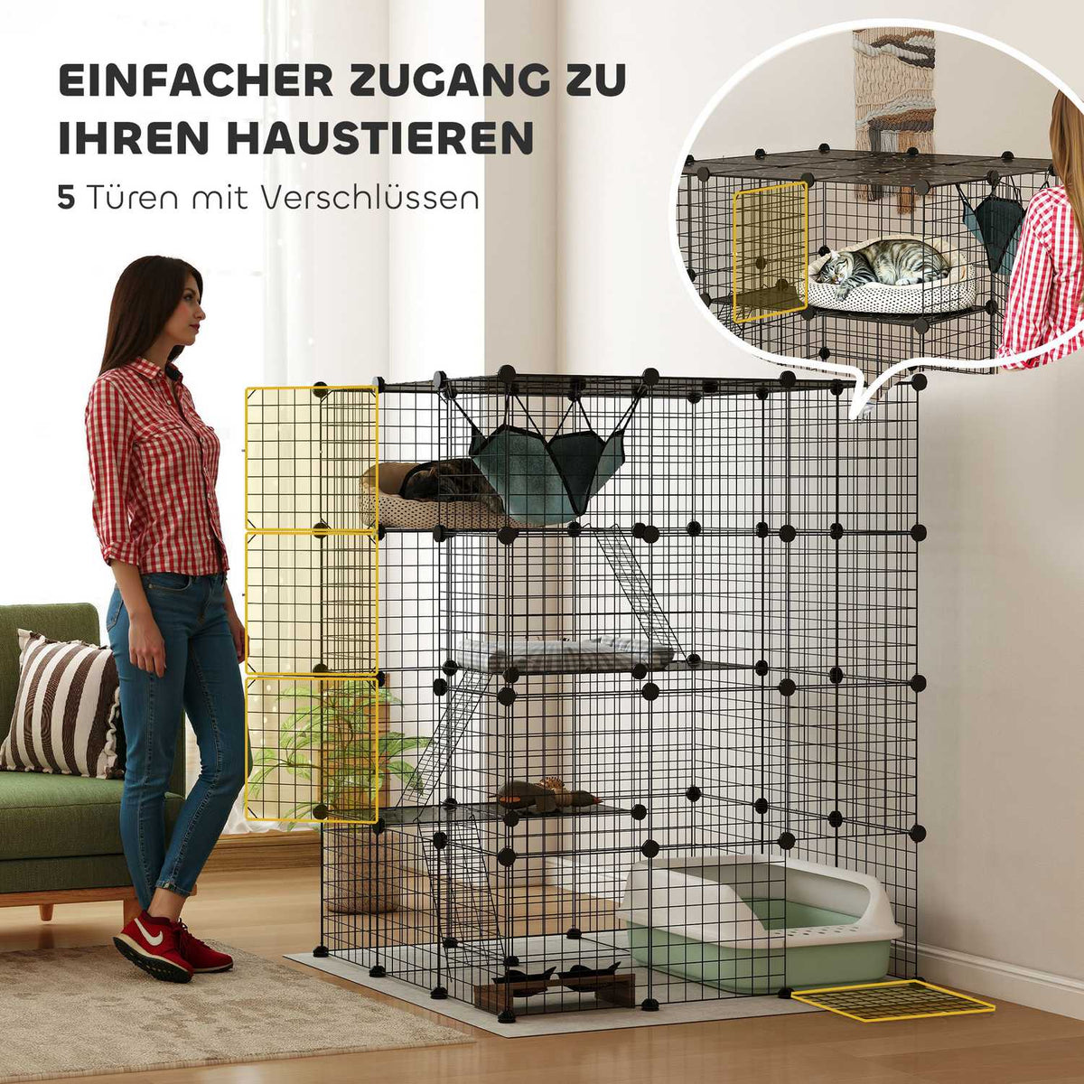 DIY Cat Cage with Activity Center, 4 Levels, 5 Doors