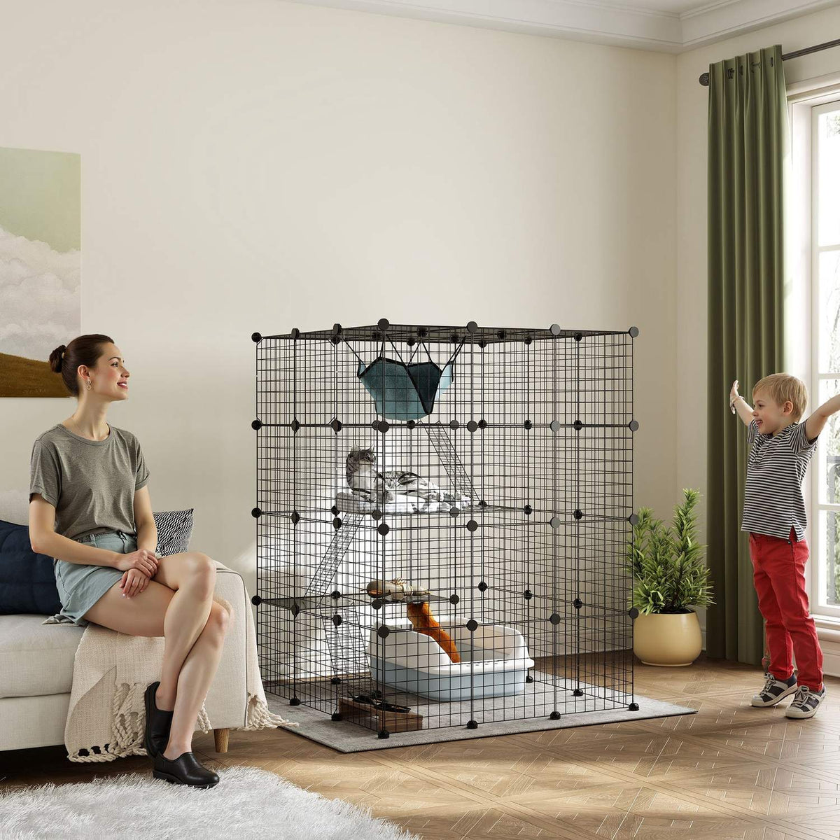 DIY Cat Cage with Activity Center, 4 Levels, 5 Doors