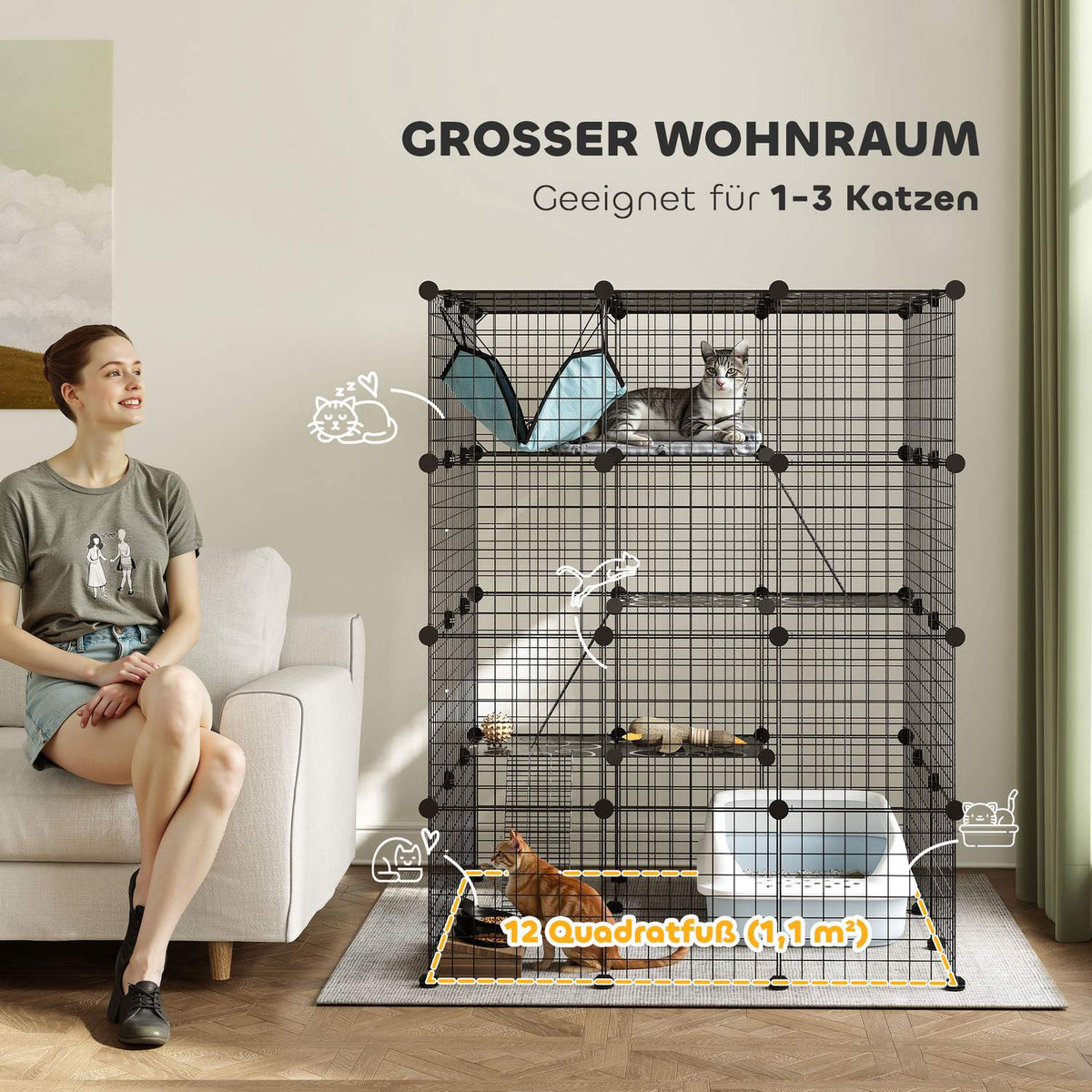 DIY Cat Cage with Activity Center, 4 Levels, 5 Doors
