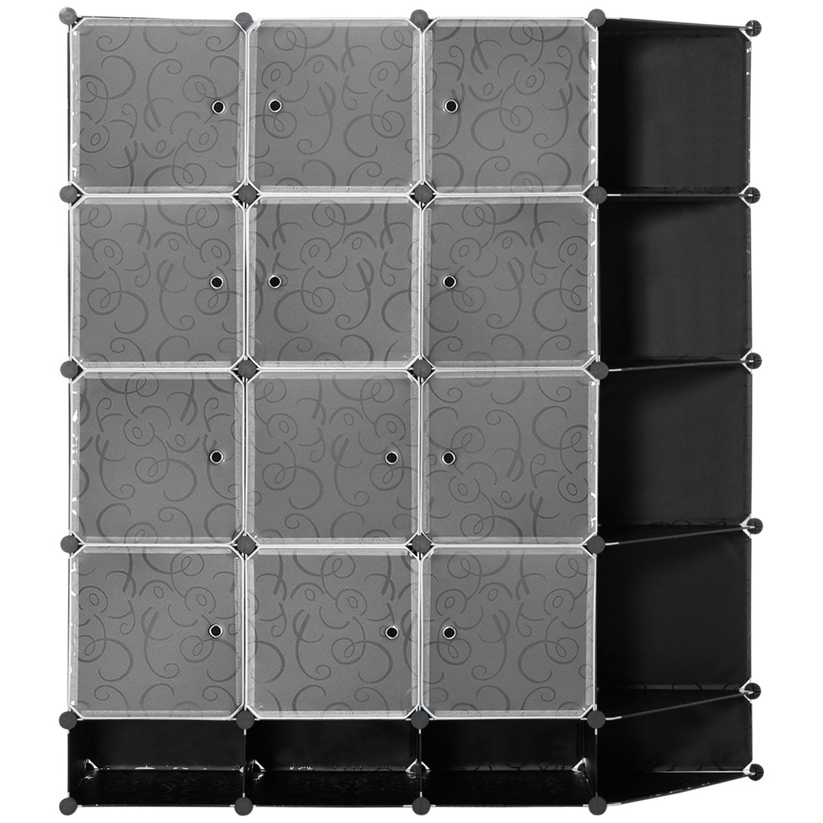 DIY Wardrobe Shelving System with 16 Compartments and 2 Rods DIY Cube Shelf Storage Rack for Clothes Shoes Black 145 x 46 x 162 cm