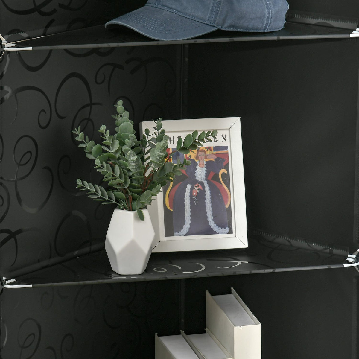 DIY Wardrobe Shelving System with 16 Compartments and 2 Rods DIY Cube Shelf Storage Rack for Clothes Shoes Black 145 x 46 x 162 cm