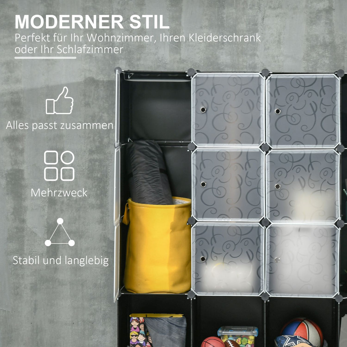 DIY Wardrobe Shelving System with 16 Compartments and 2 Rods DIY Cube Shelf Storage Rack for Clothes Shoes Black 145 x 46 x 162 cm