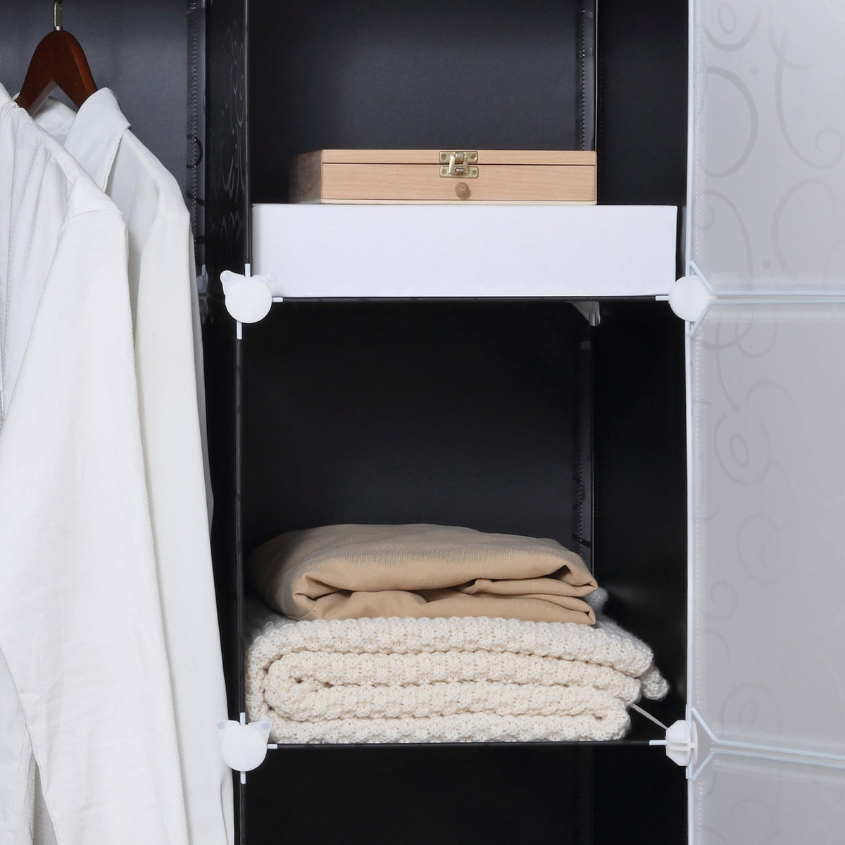 DIY Wardrobe Shelving System with 2 Large and 9 Small Cubes DIY Cube Shelf, Shoe Rack, Storage Rack for Books Toys Black 111 x 47 x 183 cm