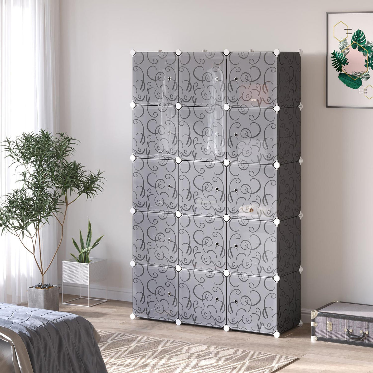 DIY Wardrobe Shelving System with 2 Large and 9 Small Cubes DIY Cube Shelf, Shoe Rack, Storage Rack for Books Toys Black 111 x 47 x 183 cm