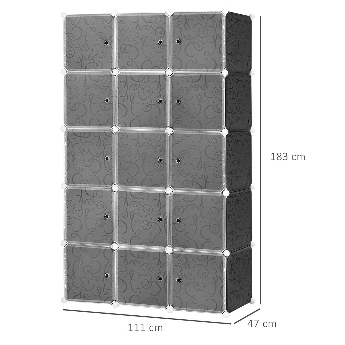 DIY Wardrobe Shelving System with 2 Large and 9 Small Cubes DIY Cube Shelf, Shoe Rack, Storage Rack for Books Toys Black 111 x 47 x 183 cm