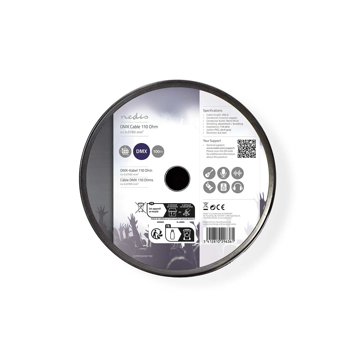DMX Cable | 110 Ohm | 10 x 0.10 mm | 100.0 m | Round | PVC | Dark Grey | Reel