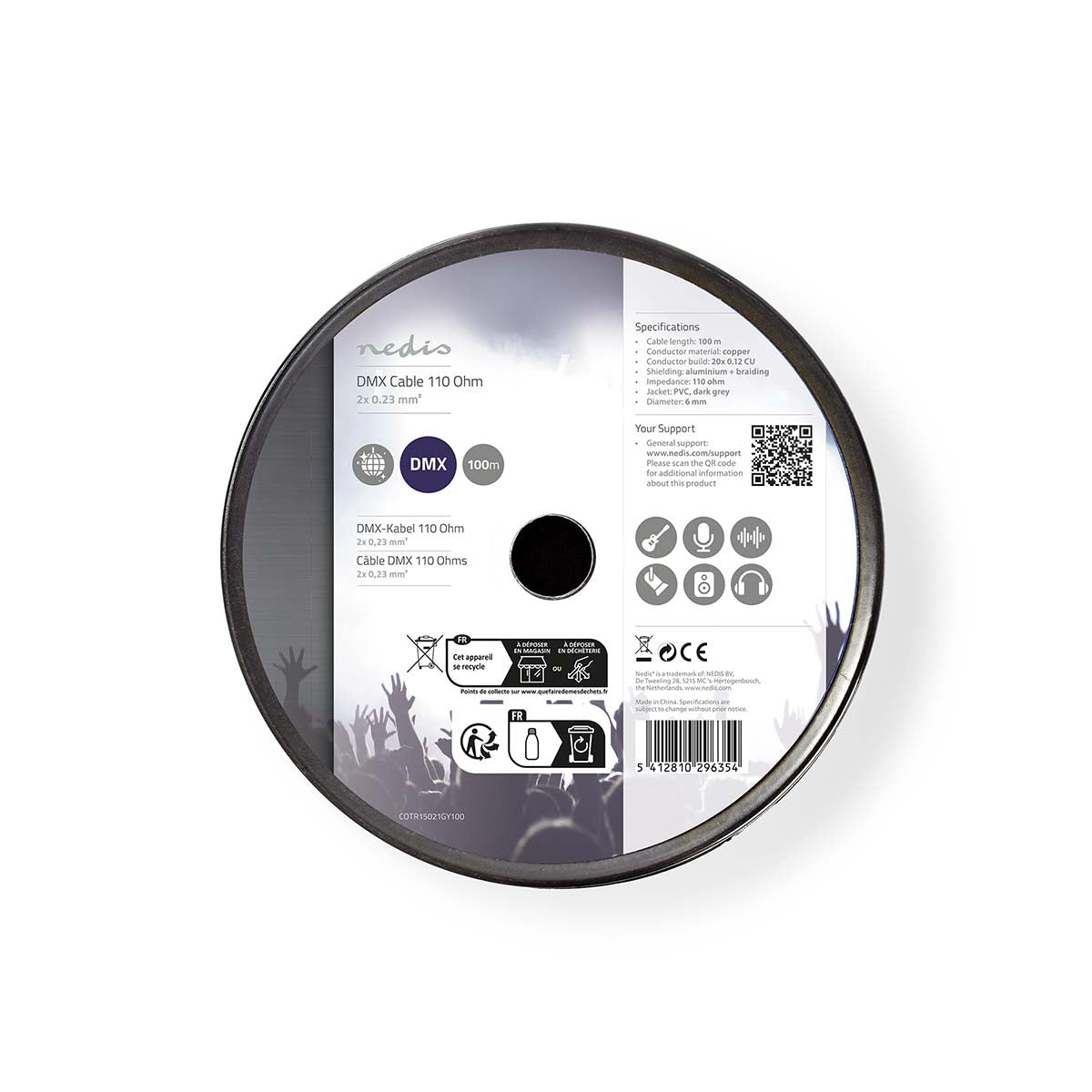 DMX Cable | 110 Ohm | 20 x 0.12 mm | 100.0 m | Round | PVC | Dark Grey | Reel