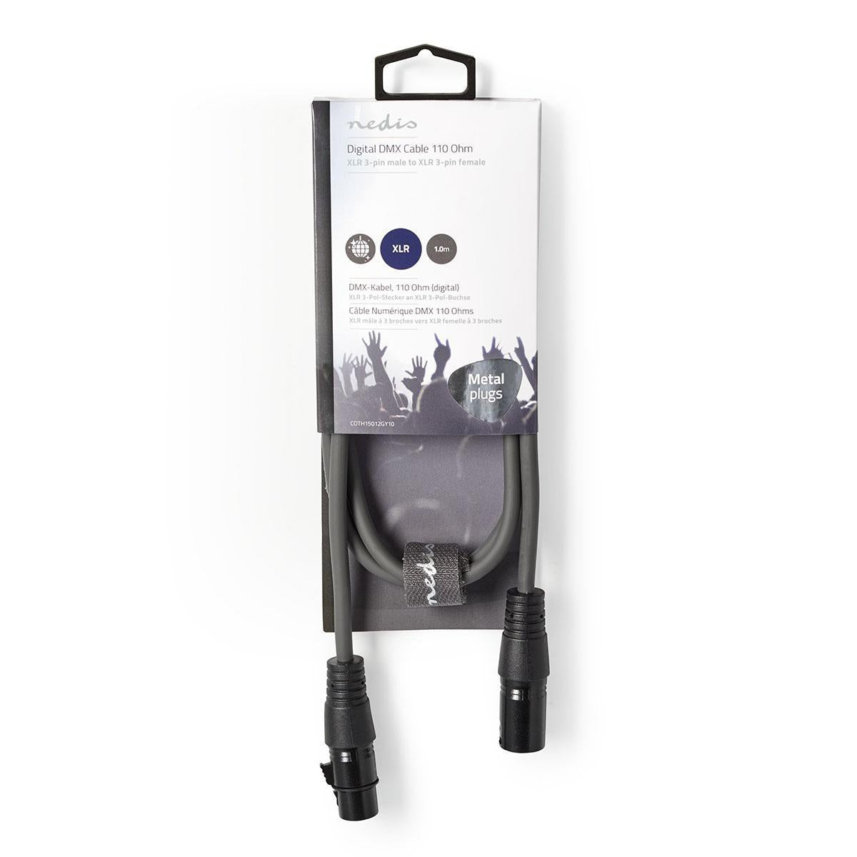 DMX adapter cable | XLR 3-pin male | XLR 3-pin female | Nickel Plated | 1.00 m | Round | PVC | Dark gray | Cardboard sleeve