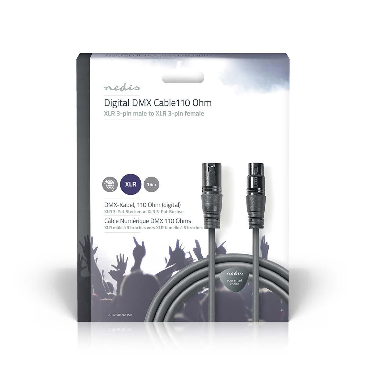 DMX adapter cable | XLR 3-pin male | XLR 3-pin female | Nickel Plated | 15.0 m | Round | PVC | Dark gray | Gift box