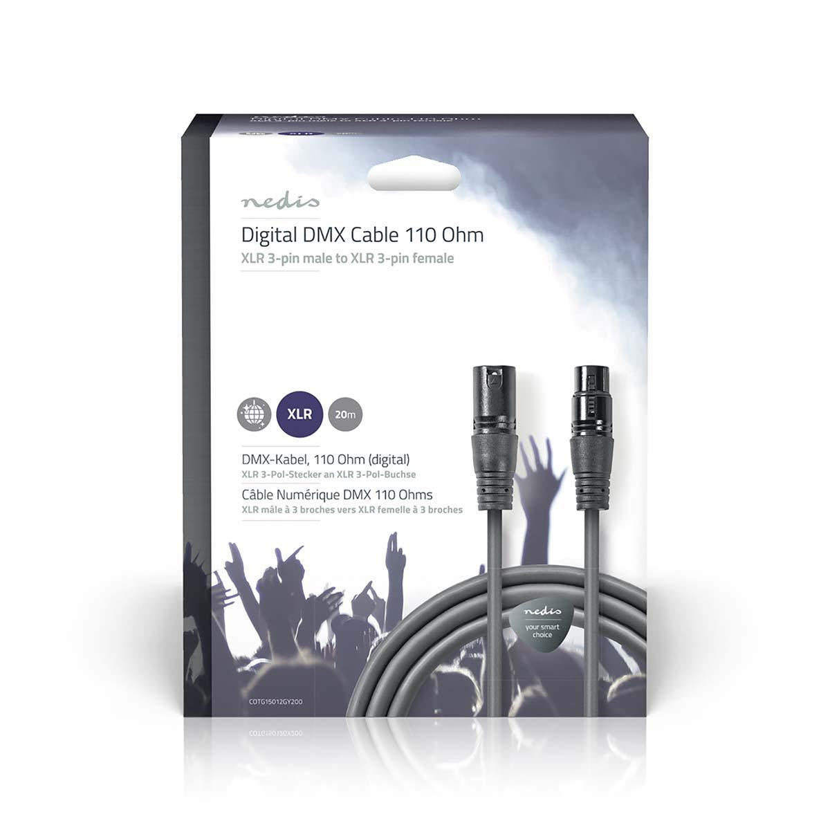 DMX adapter cable | XLR 3-pin male | XLR 3-pin female | Nickel Plated | 20.0 m | Round | PVC | Dark gray | Gift box