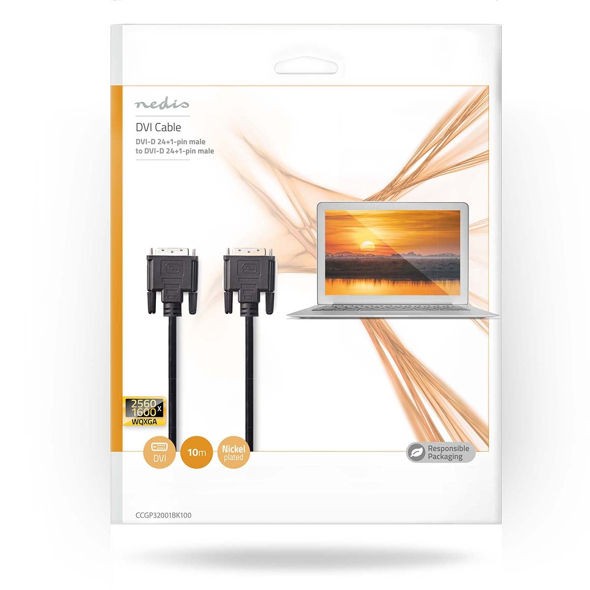 DVI cable | DVI-D 24+1-Pin Male | DVI-D 24+1-Pin Male | 2560x1600 | Nickel plated | 10.0 m | Straight | PVC | Black | Plastic bag