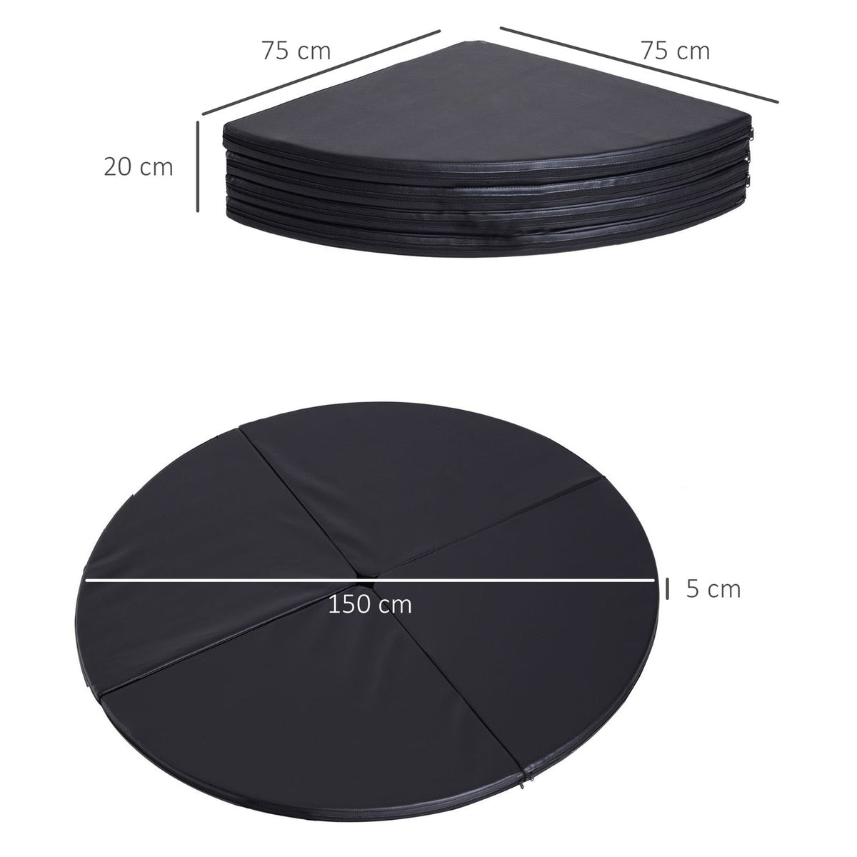 Dance pole mat, Ø 150cm pole dance protective mat, 5 cm thick pole dance mat, foldable safety mat, portable fitness mat, shock-absorbing safety mat, gymnastics, yoga, black