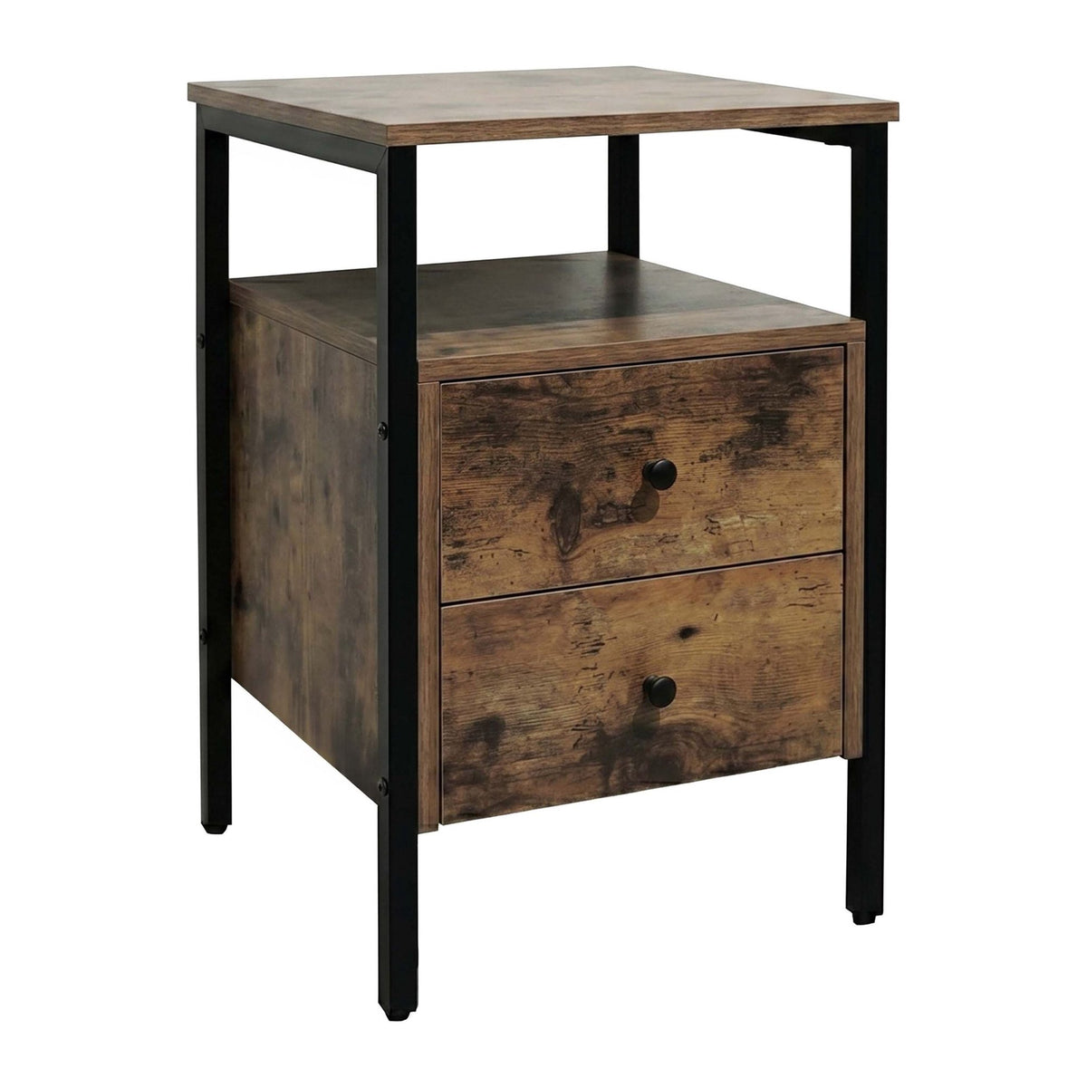 Dark Brown Bedside Table, 2 Drawers, 61x40x40 cm