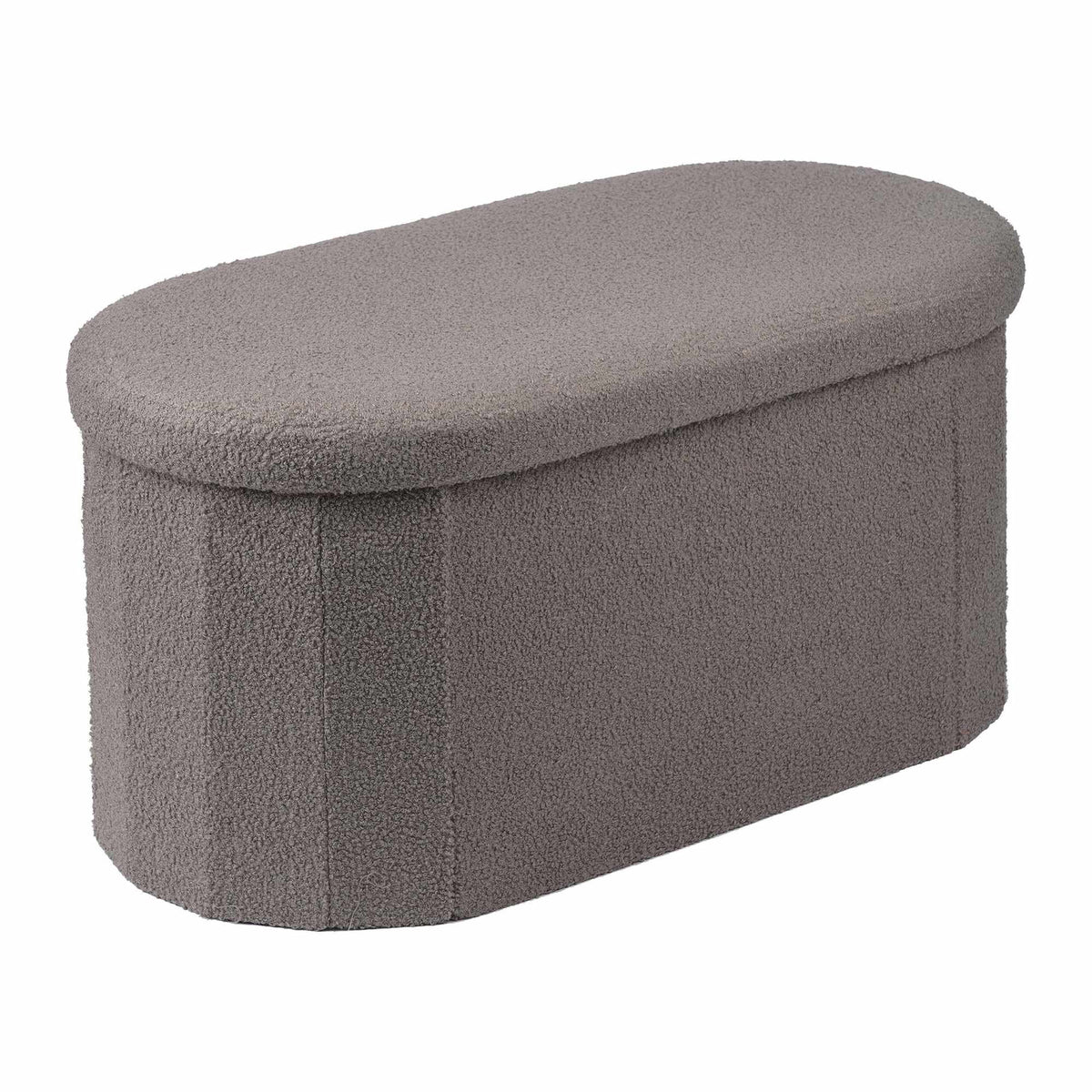 Dark Gray Teddy Fabric Storage Bench, Oval Shape