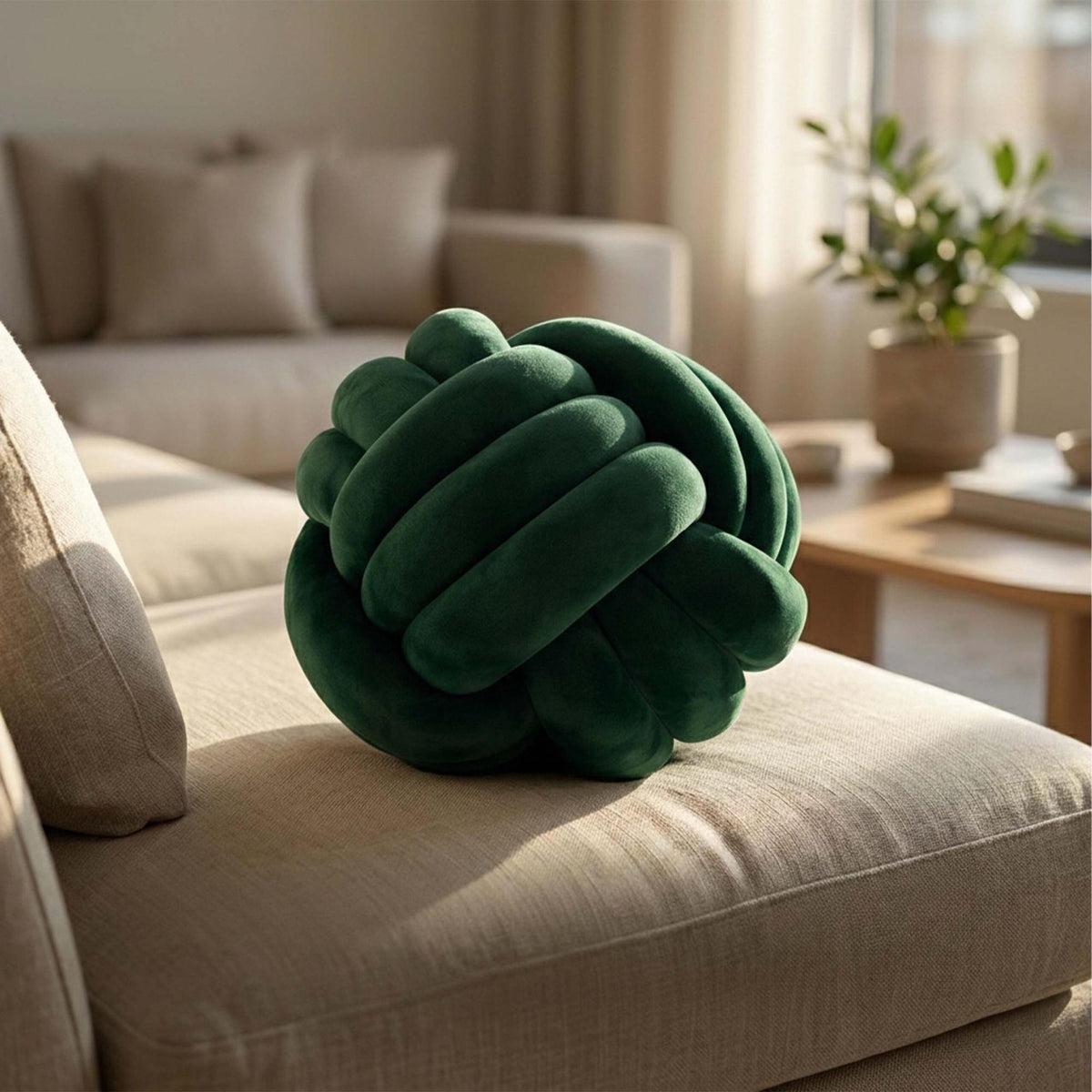 Dark Green Knot Pillow – 25 cm, Polyester Foam