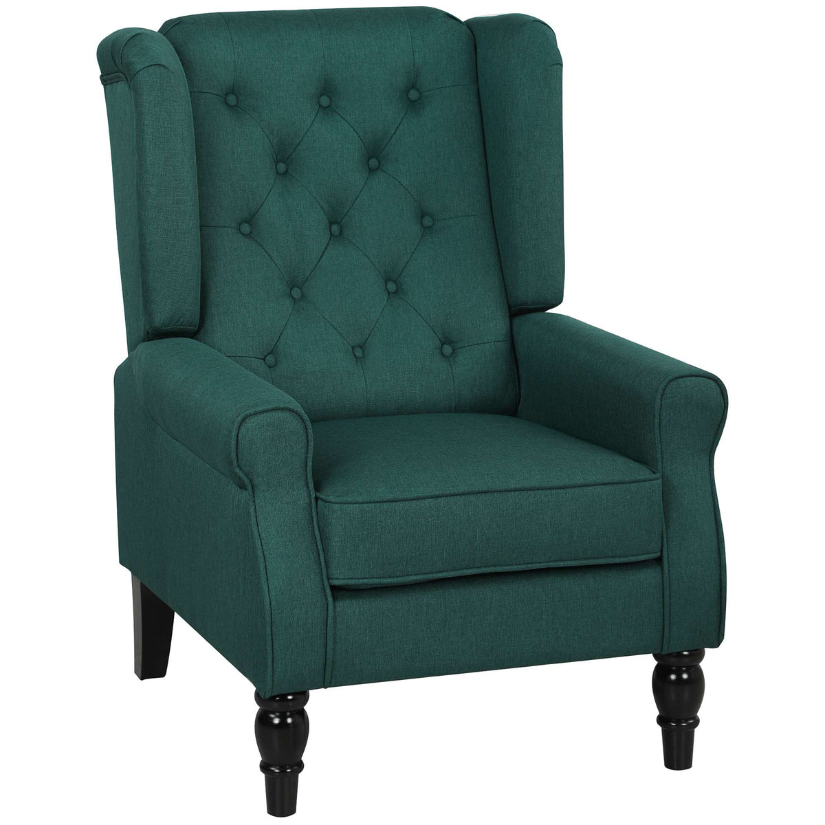 Dark Green Wingback Chair with Foam Cushions, Wood Frame