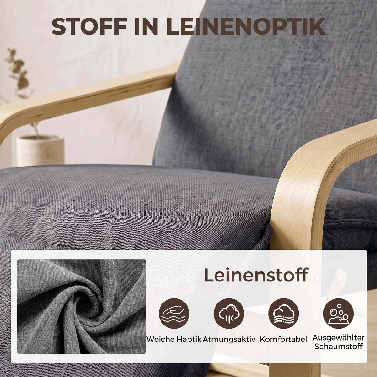 Dark Grey Lounge Chair with Footrest and Rocking Motion