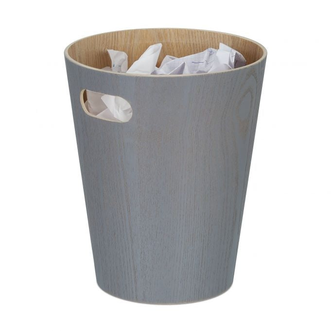 Dark gray wooden wastebasket