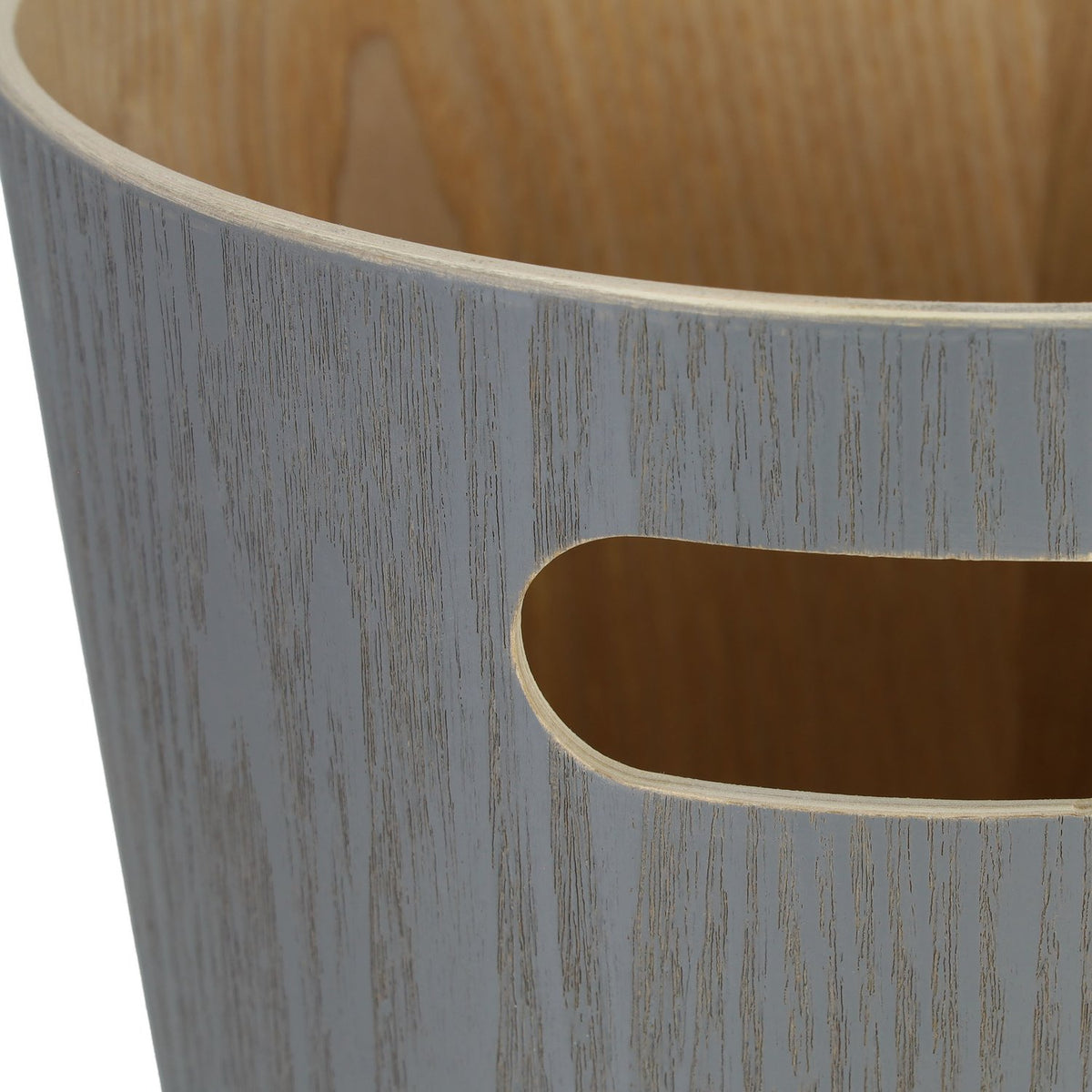 Dark gray wooden wastebasket