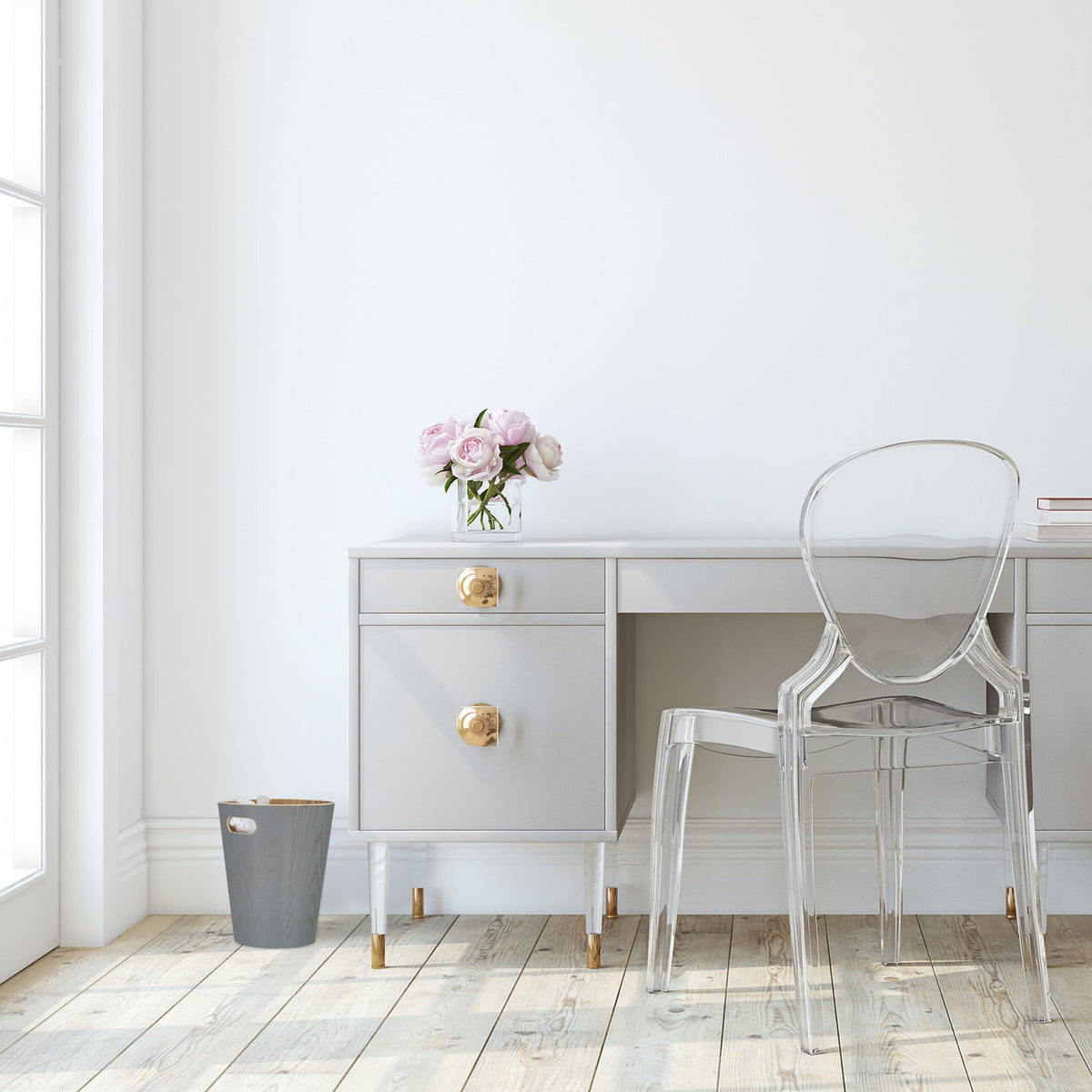 Dark gray wooden wastebasket