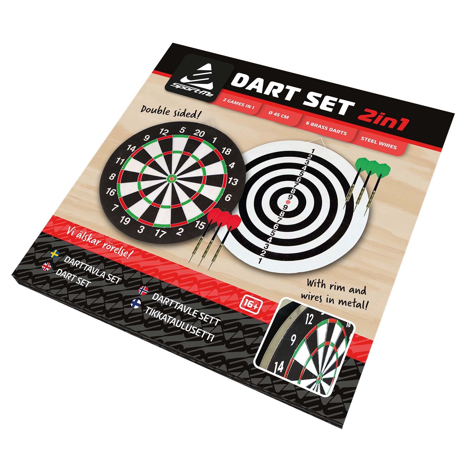 Dartboard Set with 6 Brass Darts, Double-Sided 45cm
