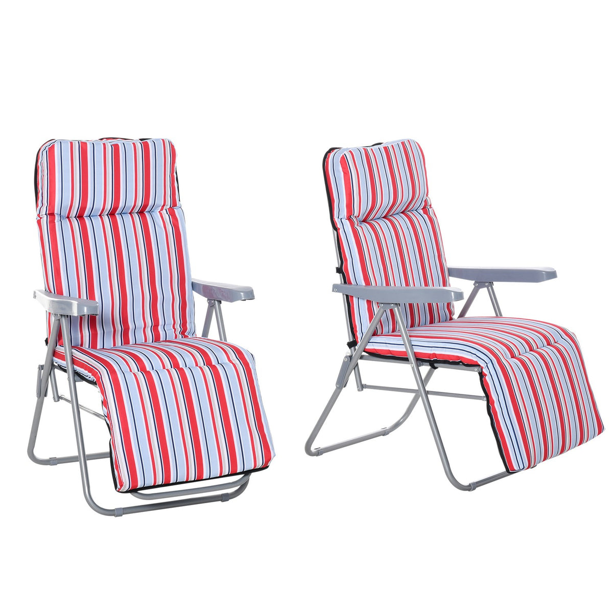 Deck Chair Sun Lounger Garden Lounger Garden Furniture Set Of 2 With Cushions Foldable Adjustable Backrest Steel + Polyester Red 60 X 75 X 65-102 Cm