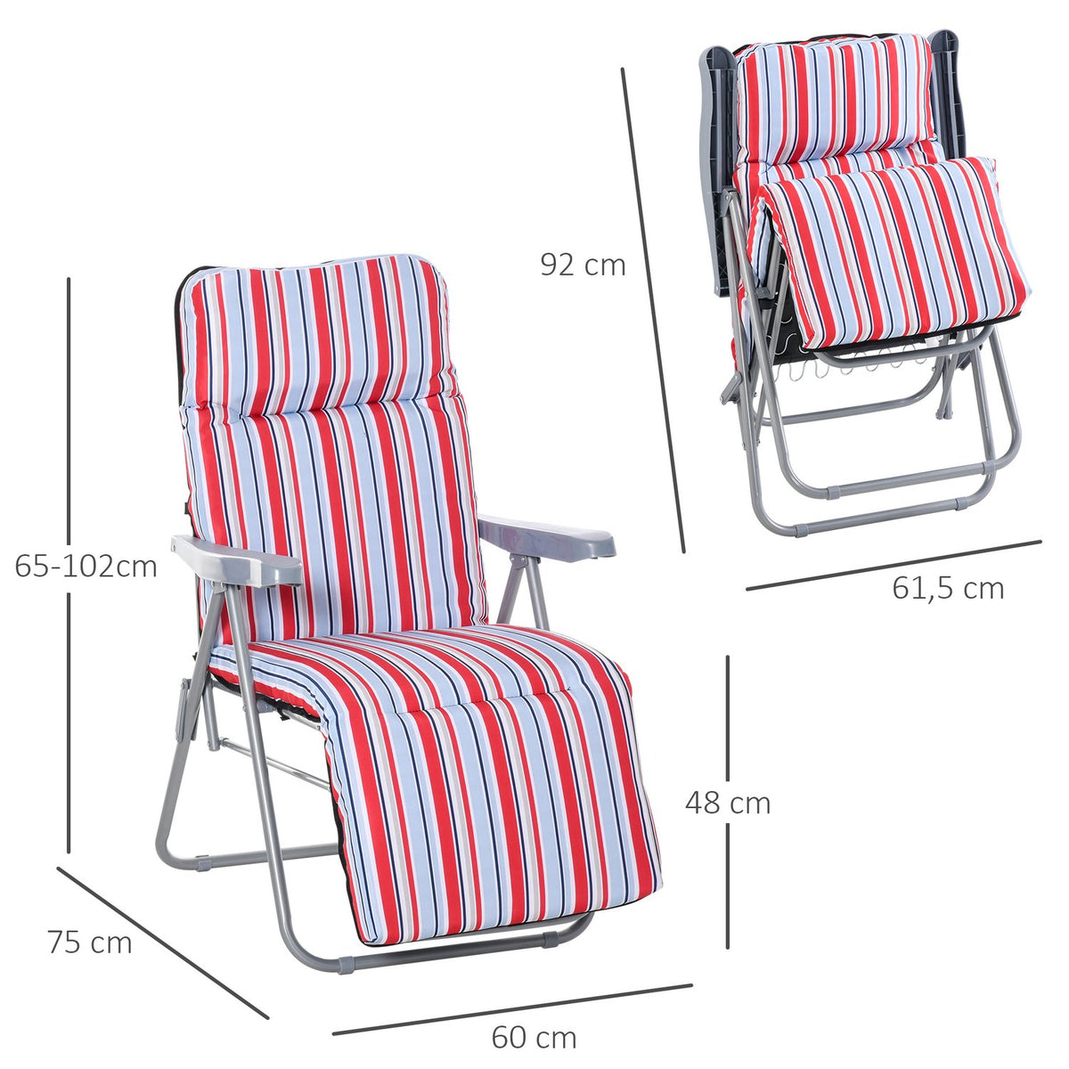 Deck Chair Sun Lounger Garden Lounger Garden Furniture Set Of 2 With Cushions Foldable Adjustable Backrest Steel + Polyester Red 60 X 75 X 65-102 Cm