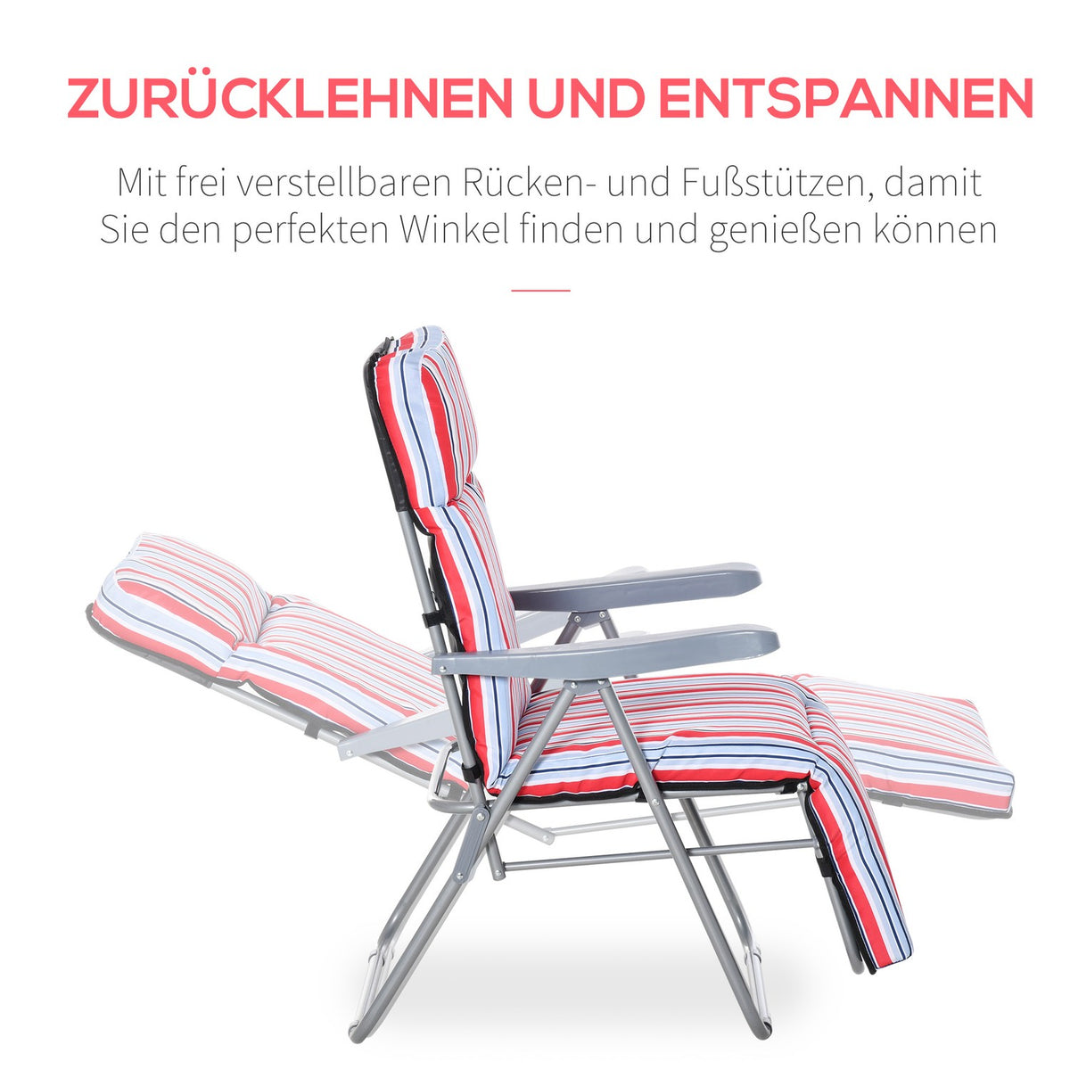 Deck Chair Sun Lounger Garden Lounger Garden Furniture Set Of 2 With Cushions Foldable Adjustable Backrest Steel + Polyester Red 60 X 75 X 65-102 Cm
