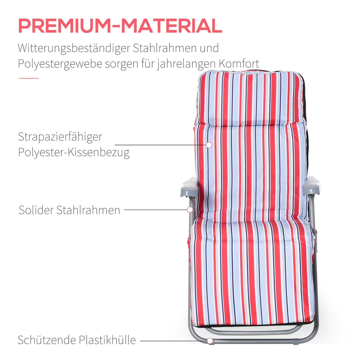 Deck Chair Sun Lounger Garden Lounger Garden Furniture Set Of 2 With Cushions Foldable Adjustable Backrest Steel + Polyester Red 60 X 75 X 65-102 Cm