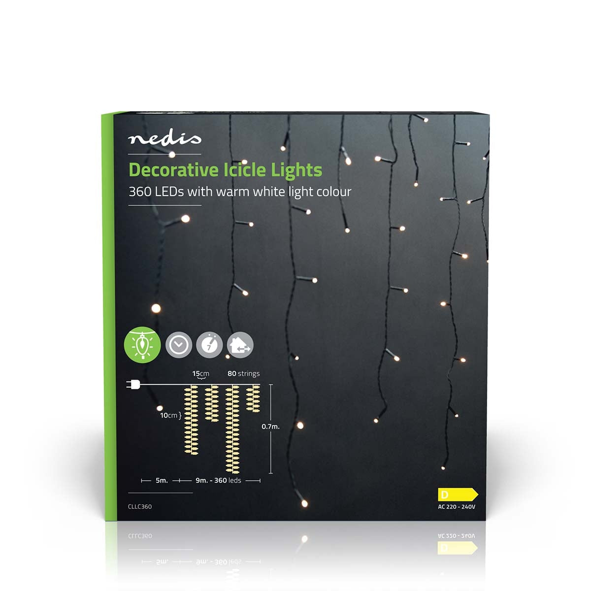 Decorative Istapps candle | 360 LED's | Warm White | 9.00 m | Lighting effects: 7 | Power adapter